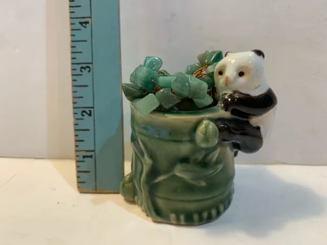 VTG Asian Panda Bear Green Bamboo Tree Ceramic Toothpick Matchstick Holder