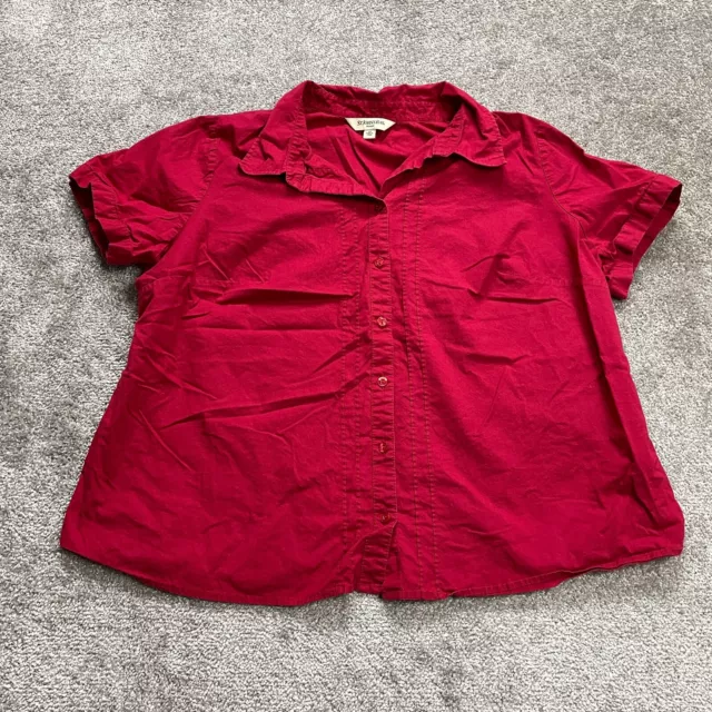 St. John's Bay Shirt Womens Plus 2X Red Solid Button Up Collared Ladies Top