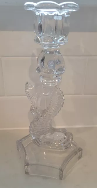 CLEAR 9” WESTMORELAND DOLPHIN KOI GLASS CANDLESTICK HOLDER! Beautiful