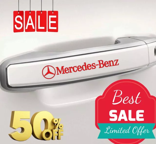 Mercedes Benz Logo Door Handle Gloss Vinyl Car Decals Stickers x4 Default RED