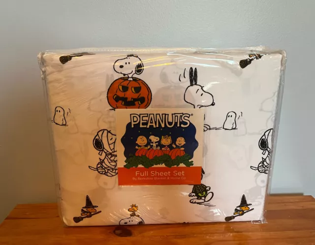 Halloween Peanuts Berkshire FULL White Bed Sheet Set - Snoopy Woodstock Pumpkin