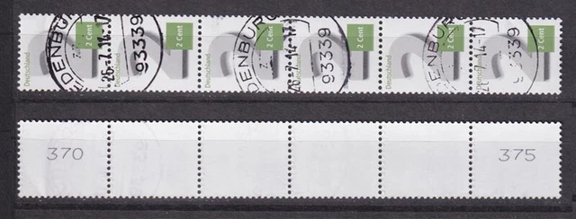 Bund 3042 2-Cent RM 6er Streifen mit gerade + ungerade Nummer gestempelt /1