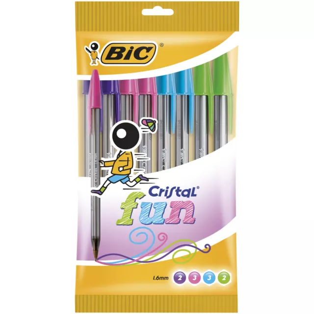 BIC Cristal Fun Kugelschreiber mit breiter Spitze-verschiedene Farben,10er Pack