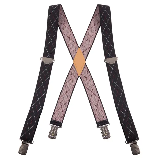 Buyless Fashion Suspenders Men - 48" Adjustable 1 1/4" X Back Black Clips