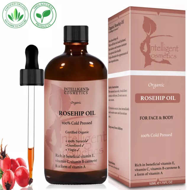 50ML Rosehip Oil Certified Organic 100% Cold Pressed Oil Pure Natural Virgin