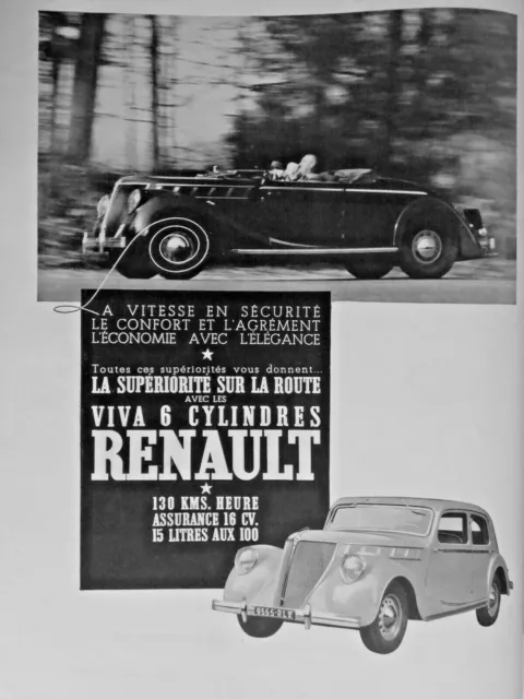 1937 Viva 6 Cylinder Press Advertisement Renault Superiority On The Road