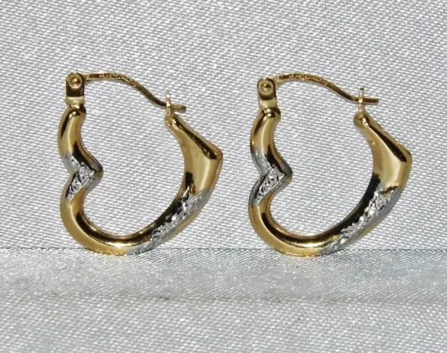9Ct Yellow & White Gold Ladies Heart Shaped Creole Hoop Earrings