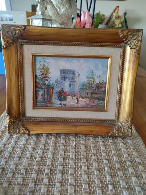 Vintage Oil Painting On Canvas Gilt Wood Frame Signed By Artist Wall Hanging Art