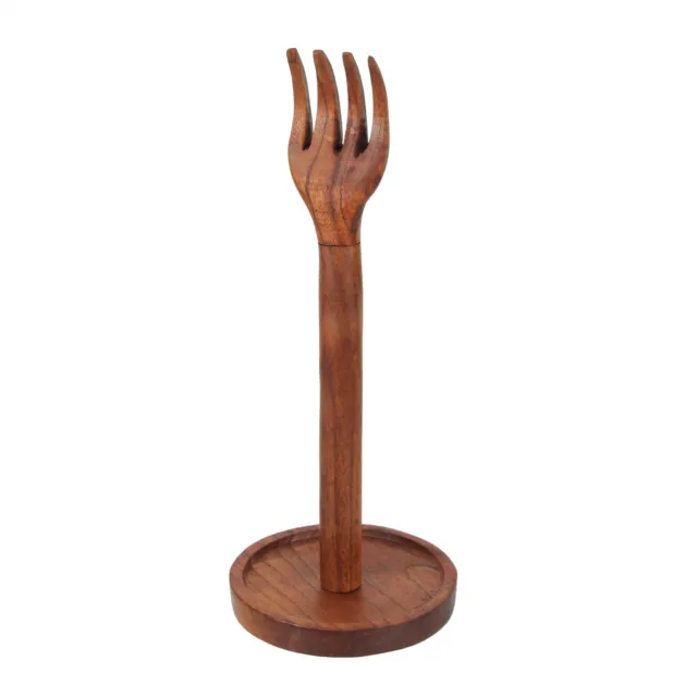 Hand Carved Wooden Countertop Paper Towel Holder Rustic Kitchen Fork Top Stand