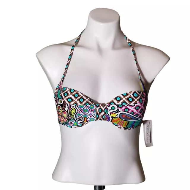 Trina Turk Madagascar Paisley Floral Bandeau Bikini Top Swimsuit Womens Sz 2 NWT