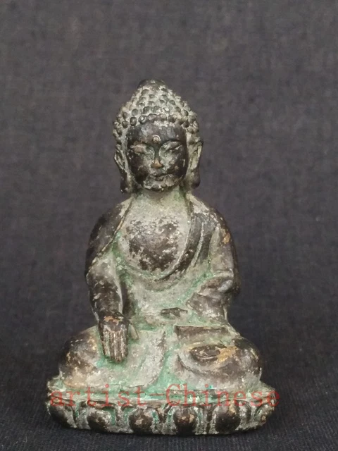Collection Chinese Old Bronze Hand Carved Buddha Statue Family Pray Decoration