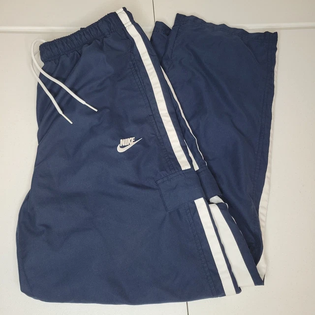 VTG Nike Athletic Wind Breaker Pants Lined Mens Size L 56323 Blue White Stripe