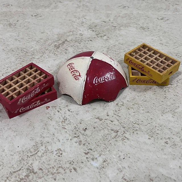 VINTAGE CAST IRON Horse Drawn Wagon, Coca Cola UMBRELLA With Wooden