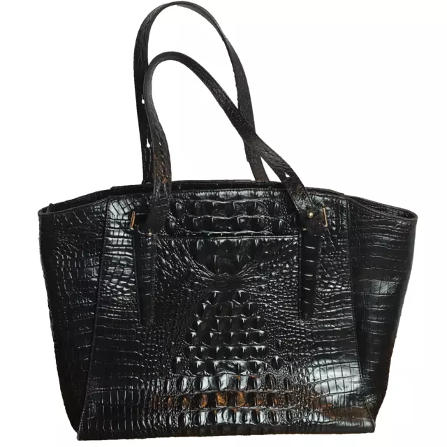 Brahmin Paris Black Leather Melbourne Croc Embossed Purse Bag Tote XL $365 3