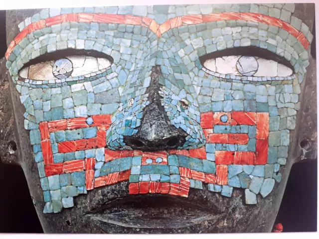 Art Postcard Art - AZTEC - detailed mask C. 450 Teotihuacan stone and Shell