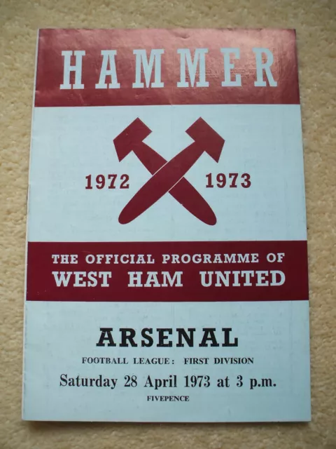 West Ham United v Arsenal Football Programme 1972/1973
