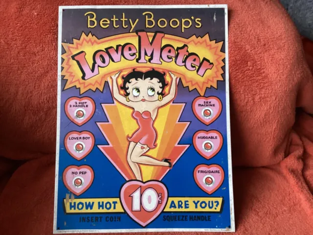1991 Betty Boop’s Love Meter Metal Sign ~ How Hot Are You? 16" x 12 1/2"