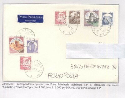 CIB_074 STORIA POSTALE castelli bobina LETTERA FERMO POSTA 2001 
