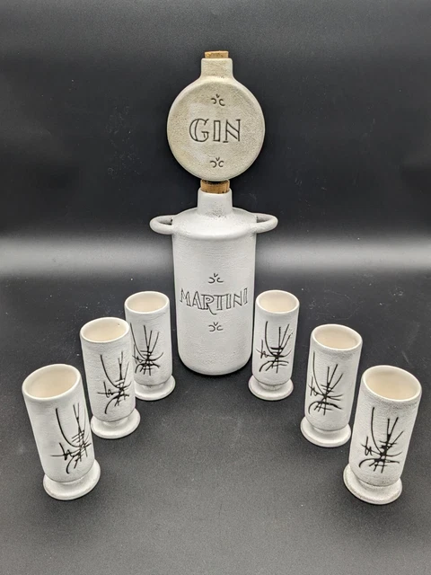 Atelier Palissy, Vallauris, bouteille & gobelets Gin Martini, Henri Cimal