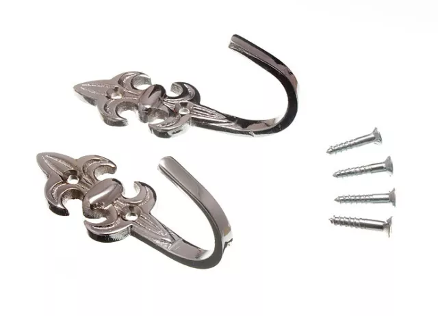 12 Pairs Of Curtain Tie Hold Backs Fleur De Lys Chromed 75 X 25 X 35mm - NEW One