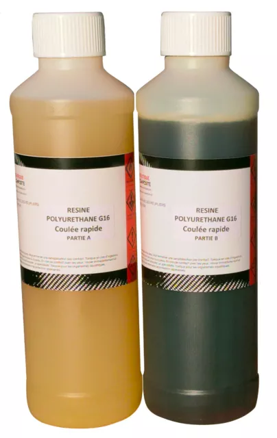 RESINE POLYURETHANE G16 de coulée, prise rapide. Kit de 1 kg. (500g.+500g.).