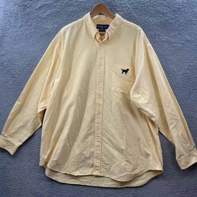 Polo Ralph Lauren Shirt Mens 2XL Yellow Dog Logo Blake Button Up Pocket Cotton