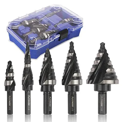 PLATINUMEDGE Step Drill Bits Set 5 Pieces SAE High Speed Steel Step Bits with...