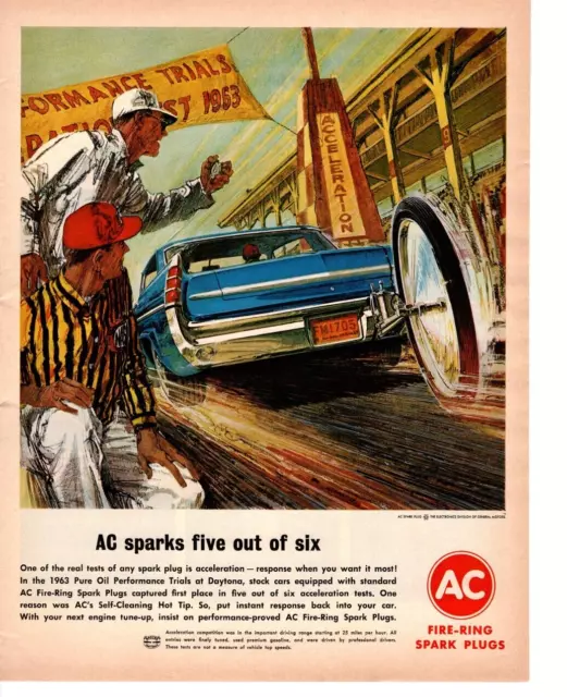 1963 Ac Spark Plug Print Ad Fire Ring, Daytona, Drag Racing Vintage Color  Ad 3