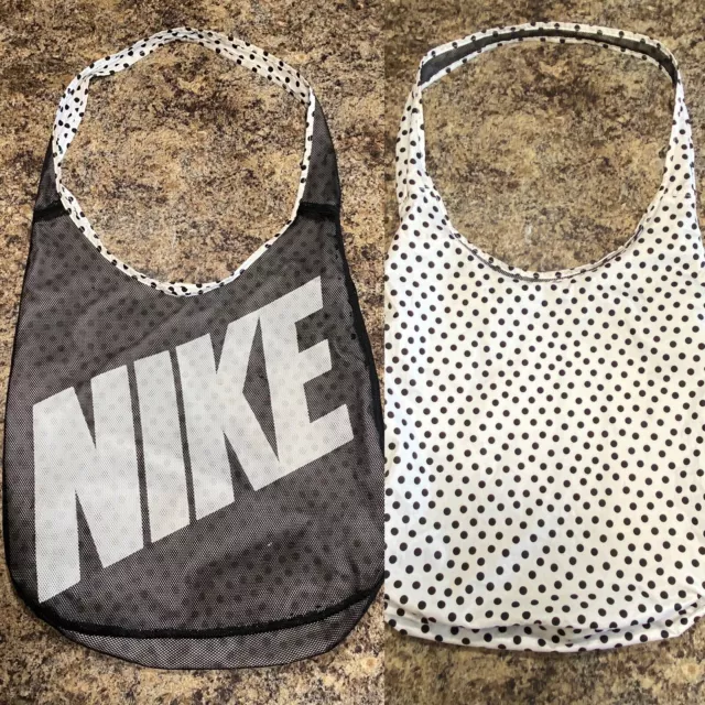 Nike Mesh Shoulder Reversible Sports Gym Workout Beach Bag Tote Black White Logo