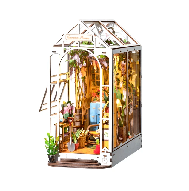 DIY Book Nook Kit Pink Apartment 3D Wooden Puzzle Bookshelf