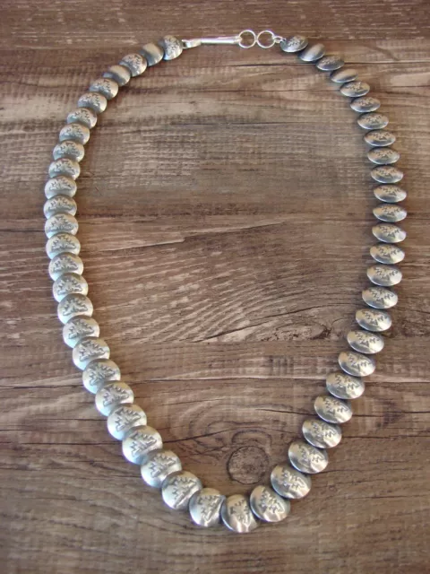 Sterling Silver Navajo Pearl 21" Flat Saucer Bead Necklace Signed M. Kellywood