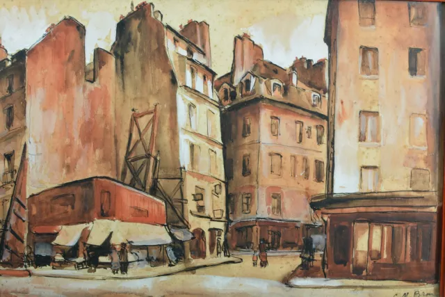 Tableau ancien Vue de la rue St Jacques 5e Paris Art Deco Cesar Bron Vlaminck