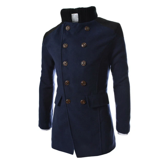 Mens Winter Warm Woolen Long Jacket Trench Coat Double Breasted Overcoat Outwear 10