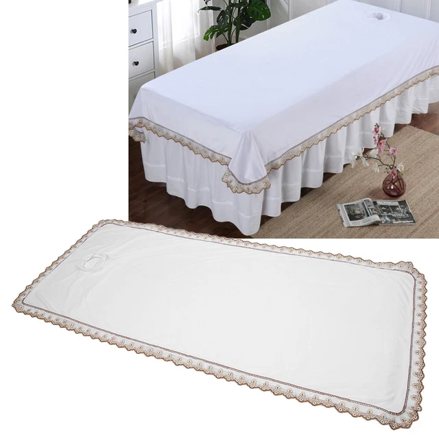 (White)Spa Massage Table Cover Sheet Massage Bed Coverlet With Hole HG5