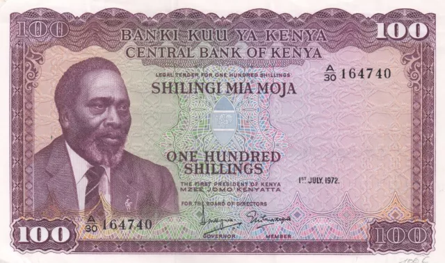 Kenya, 100 Shillings, 1972, Central Bank of Kenya, P10c, XF++, Rarest