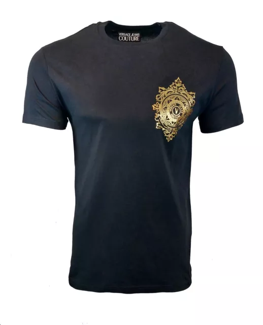 Versace Jeans Couture Black T-Shirt With Gold Foil Chest Logo Rare