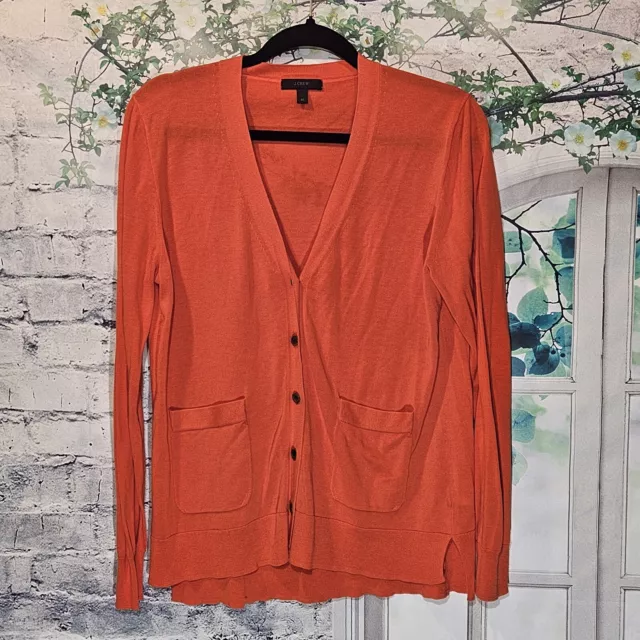 J. CREW Women's Cardigan Sweater SIZE M Orange 100% Cotton Knit Button Down