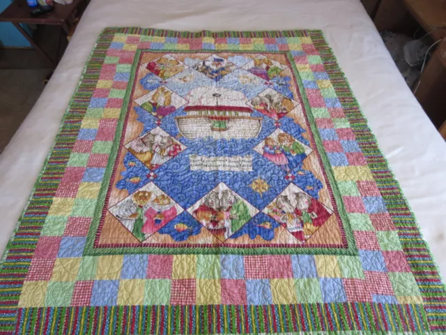 Baby Crib Quilt Wall Blanket Noah's Ark Theme 52"X41" with a Matching Cloth Book