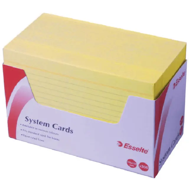 NEW Esselte System Cards Ruled Lines 152x102mm 6x4 Yellow Pack 300