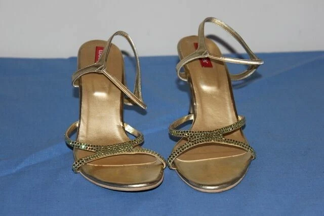 Escarpins Sandales WALKER Talons Aiguilles - Taille 37 - Doré Faux Cuir - Occasion Bon état