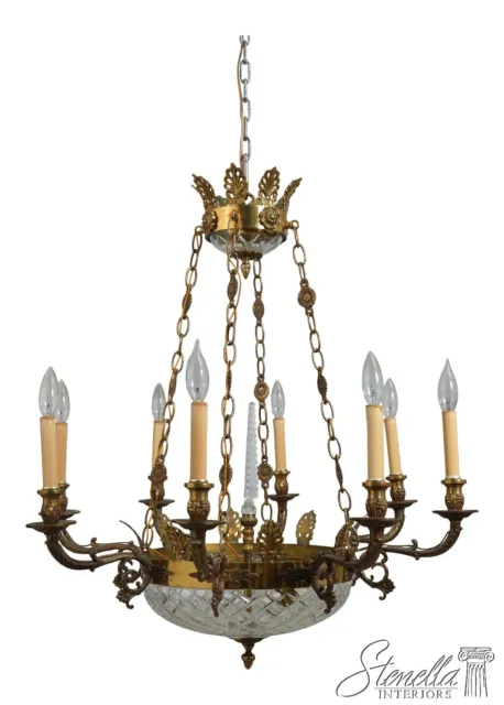 F62795EC: French Empire Style Crystal & Brass Chandelier