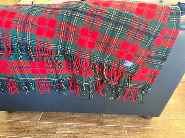 Vintage Pendleton Wool Plaid Blanket Stadium Throw Cushion  Red Tartan Case New