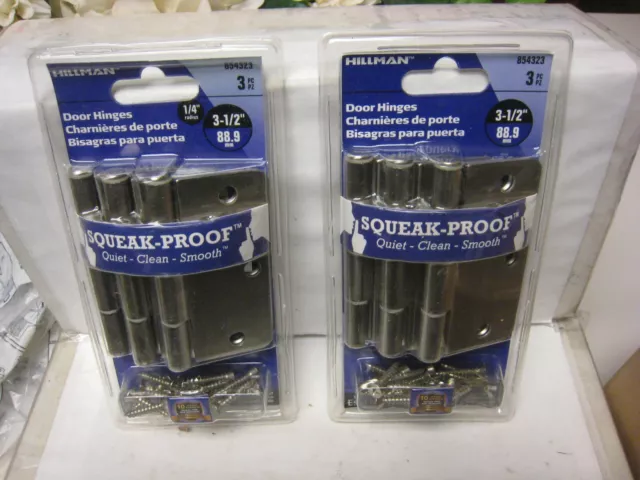 2 Packs  Hillman 854323 Squeak Proof 3-1/2" Door Hinge Satin Nickel 3-ea.=6 tot