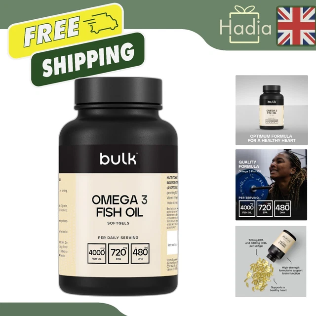 OMEGA 3 FISH Oil Softgels 1000 mg - 90 Count for Heart & Brain Health £ ...