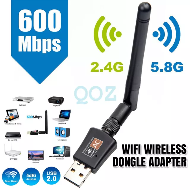 5dBi Antenna 802.11ac AC600 USB WiFi Wireless Adapter Dongle WPS 5GHz Dual Band