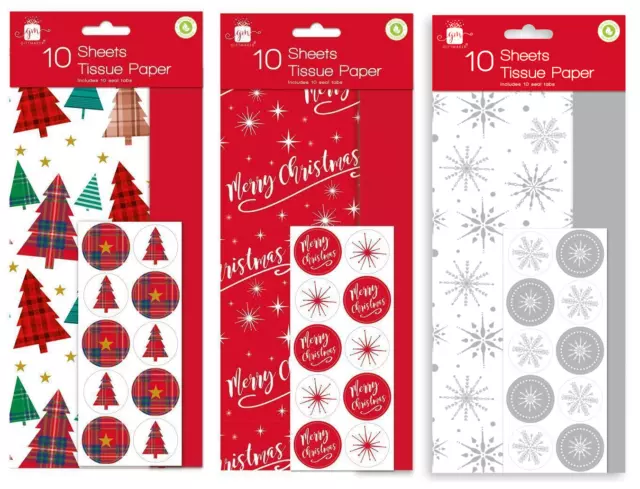 Lot De Dix 10 Feuilles Noël Tissue Papier Cadeau Drapé & Joint Onglets - Assorti