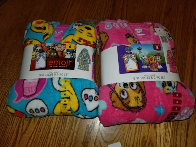 Nwt Girls 3 Piece Set Pajamas Plush Robe Emoji Paw Patrol Character PJ's