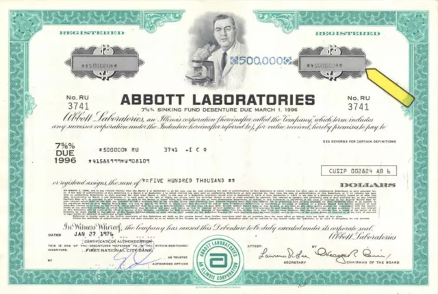 Abbott Laboratories - 1975-1977 dated High Denominations Bond - High Denominatio