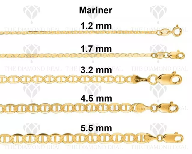 10K Solid Yellow Gold Mariner Chain Necklace, 7" To 30" Inch, All Sizes