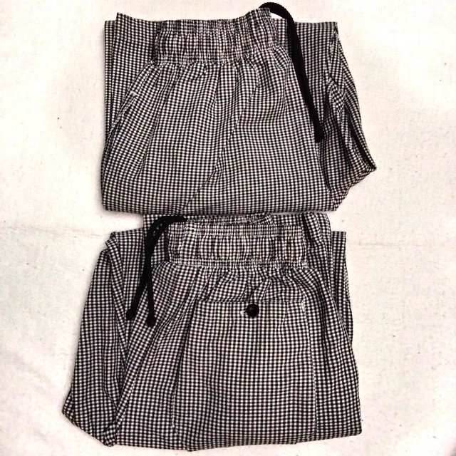 Lot of 2 Chefworks Pants Sz Small (23x29) B/W Checks Elastic Waist Pockets *Flaw